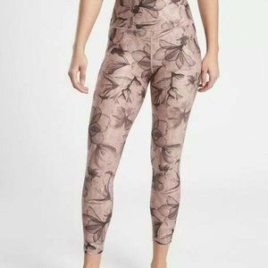 Athleta Salutation Stash Pocket 7/8 Tight Leggings XS Rosy Pink Floral